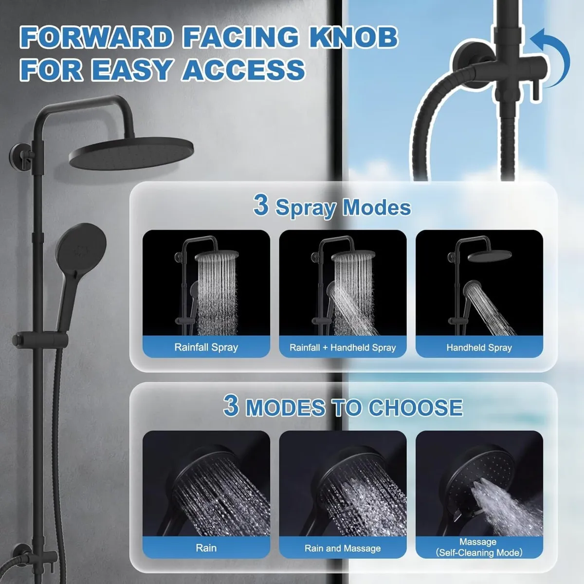 Self-Cleaning Rainfall Shower Kit with 3-Mode - Image 4