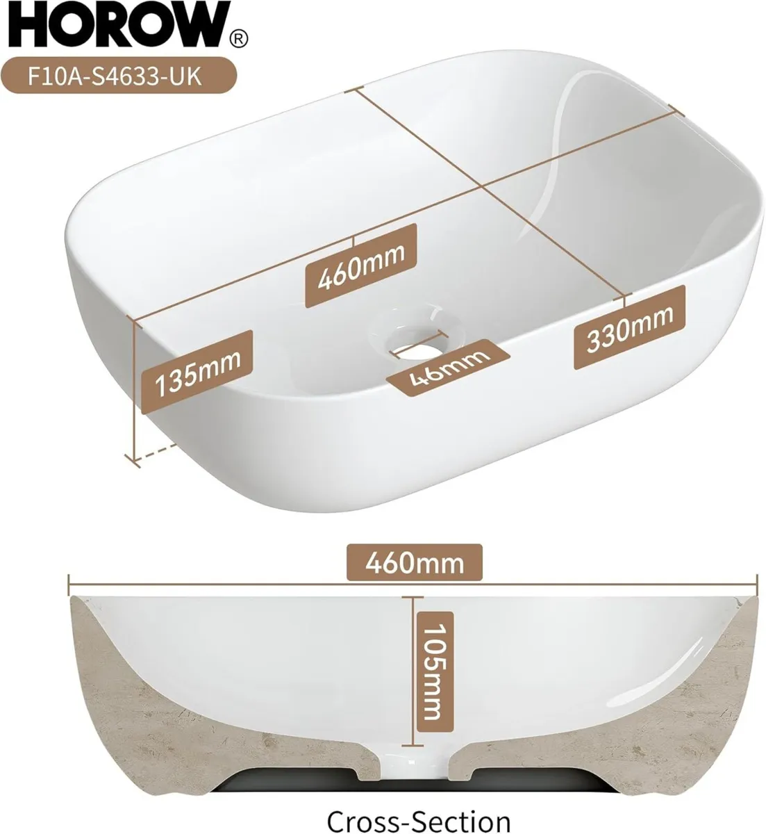 460x330mm Countertop Bathroom Sink White Ceramic - Image 1