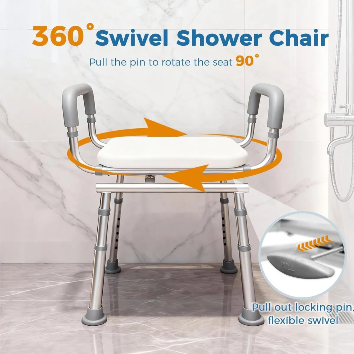 360degrees Swivel Shower Chair with Removable - Image 3