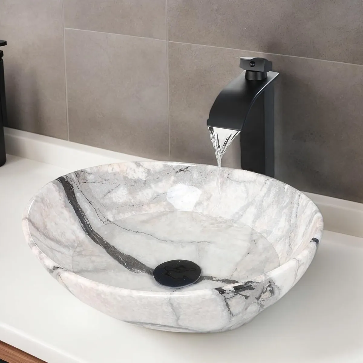Countertop Basin Sink Marbling White Black Wash - Image 1