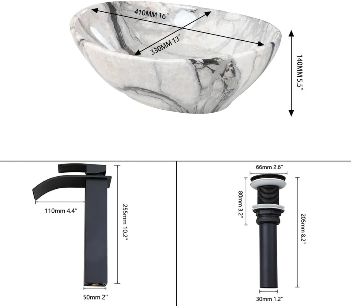 Countertop Basin Sink Marbling White Black Wash - Image 2