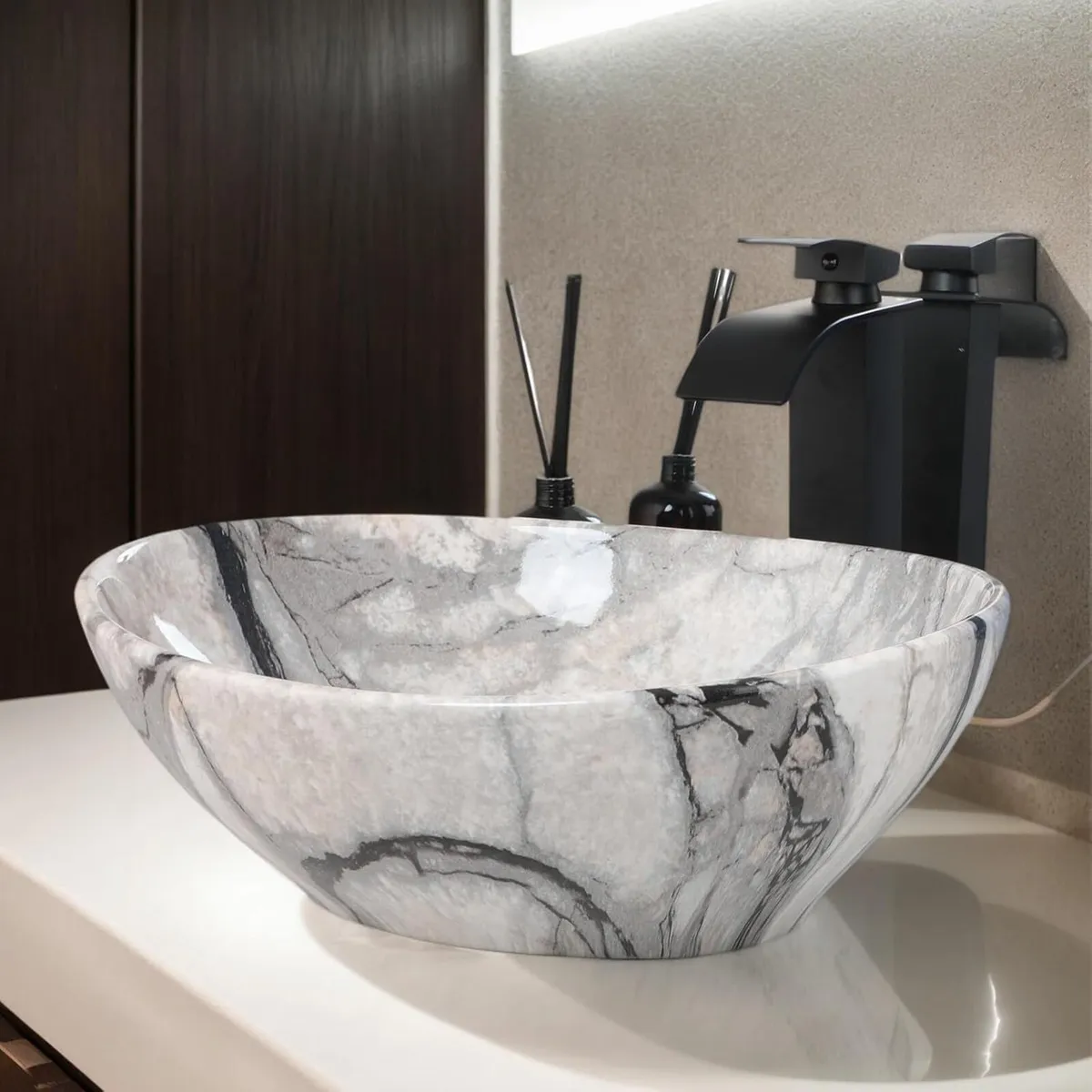 Countertop Basin Sink Marbling White Black Wash - Image 3