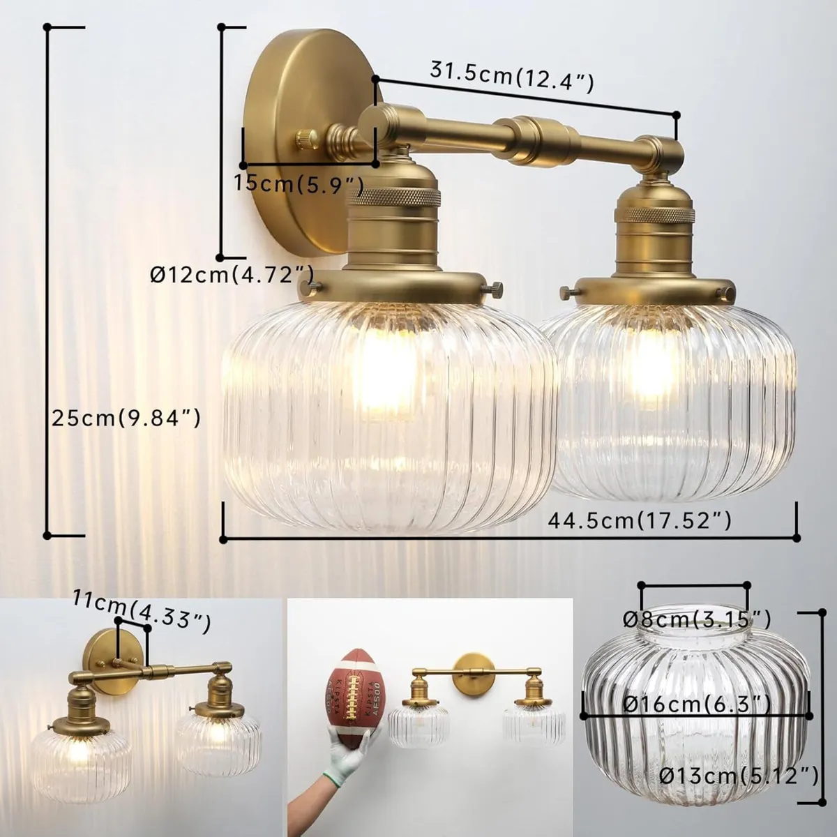 2-Lights Industrial Glass Wall Lights Antique - Image 2