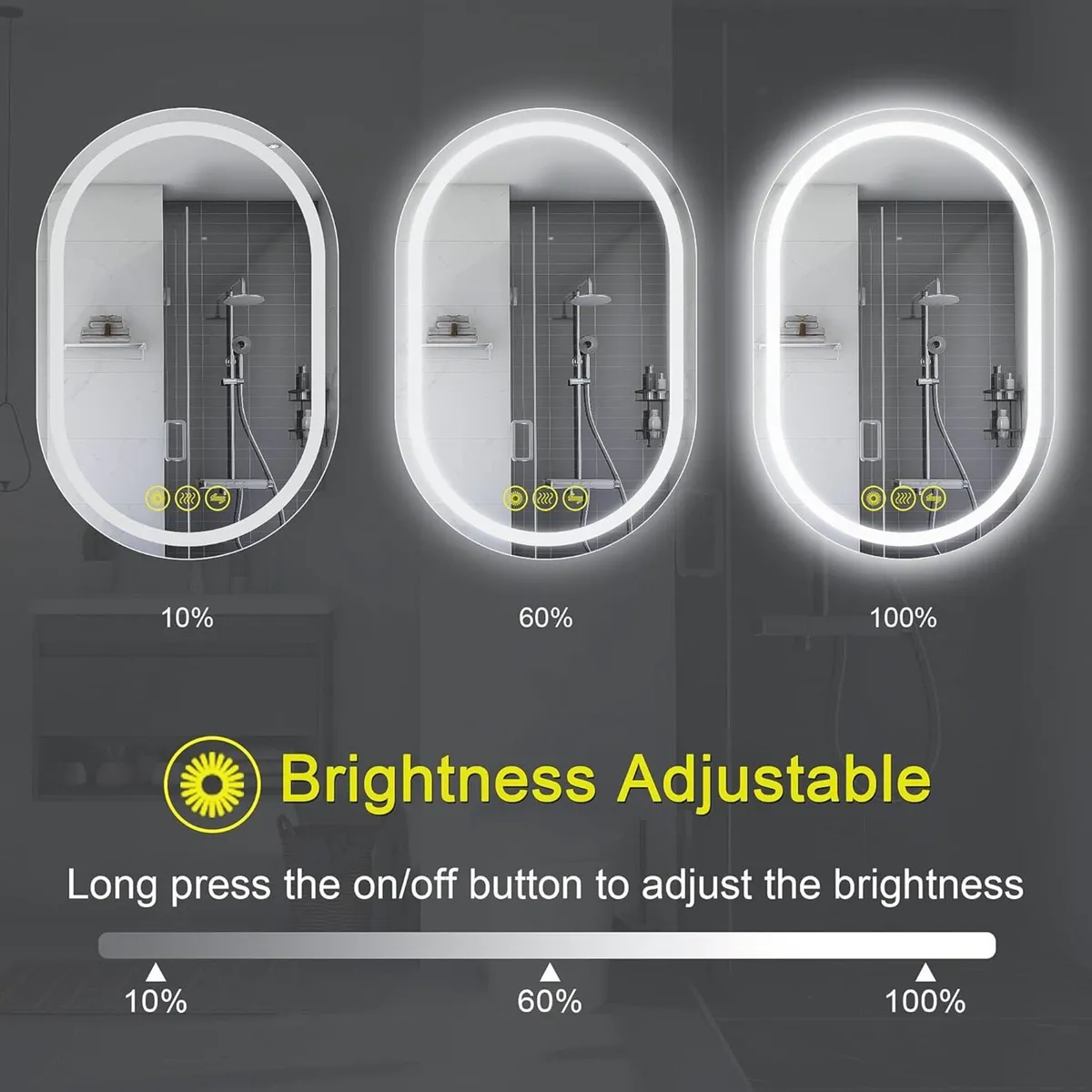 Oval Bathroom Mirror Wall Mounted Illuminated - Image 3