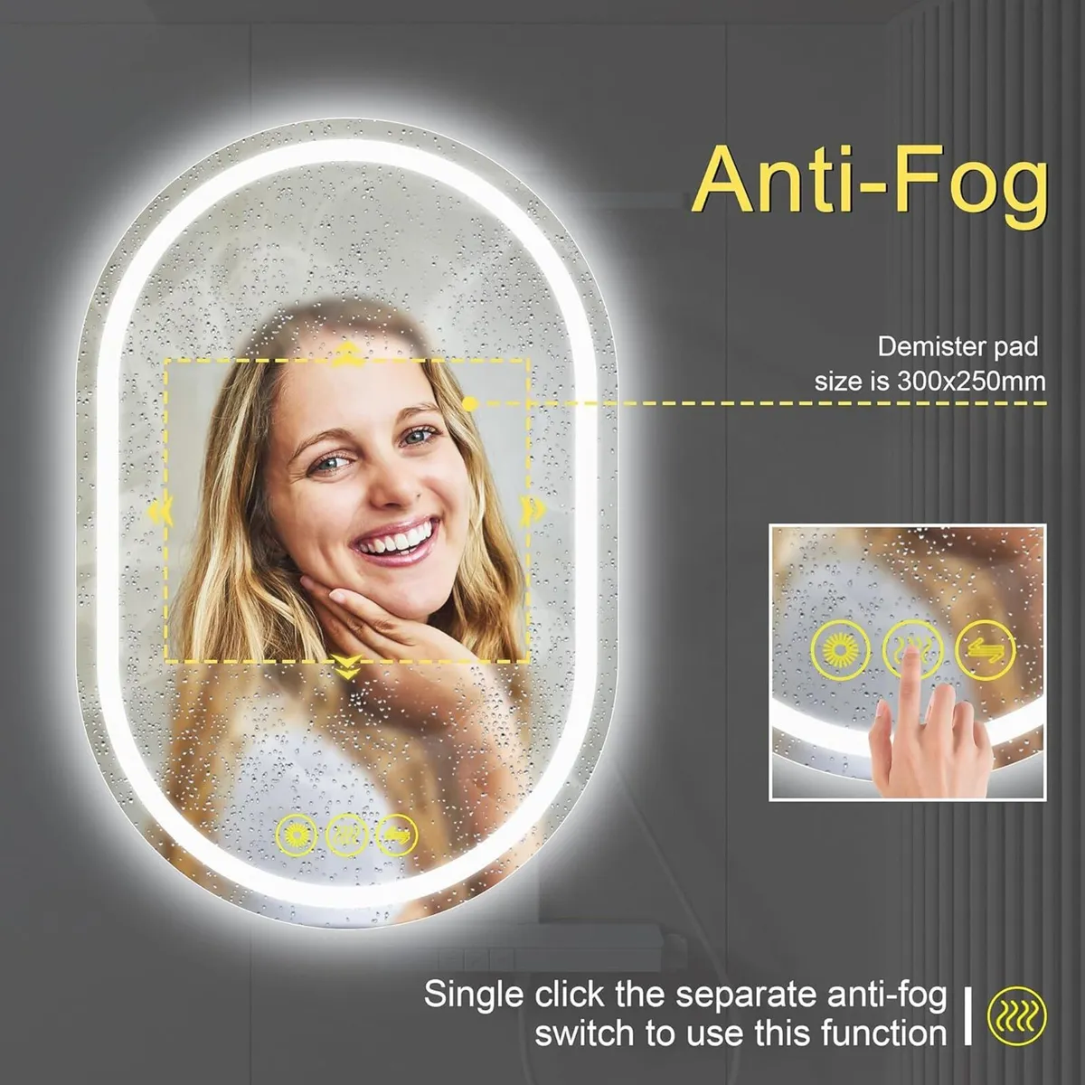 Oval Bathroom Mirror Wall Mounted Illuminated - Image 4