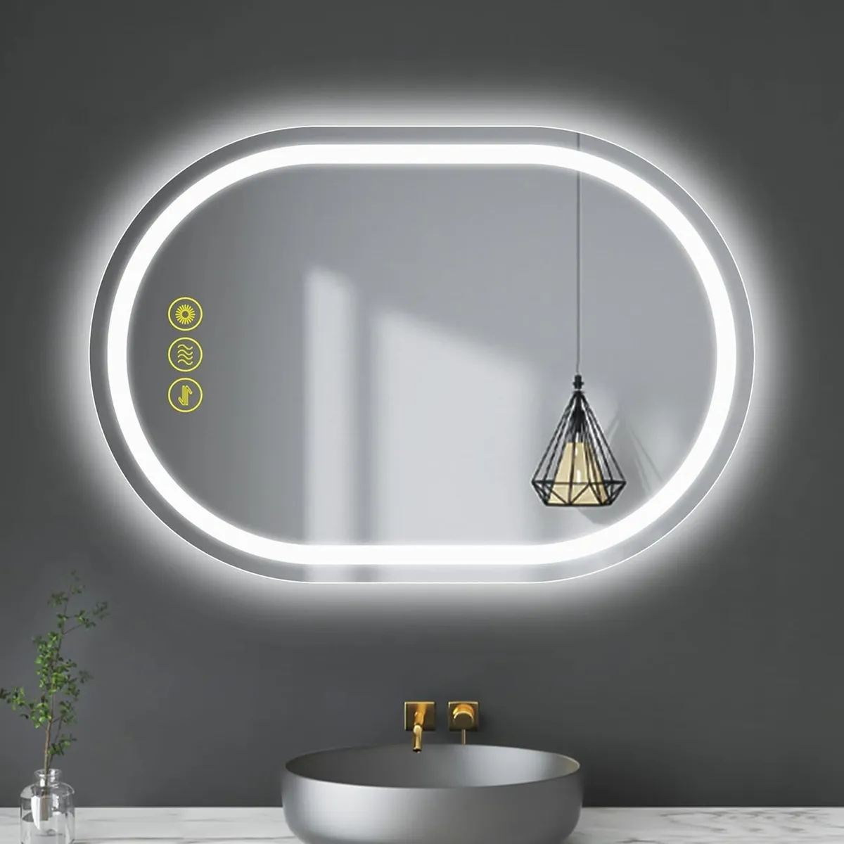 Oval Bathroom Mirror Wall Mounted Illuminated - Image 1