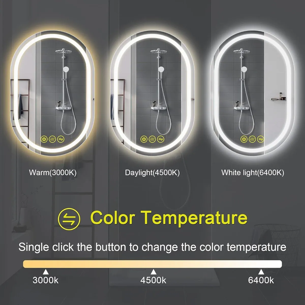 Oval Bathroom Mirror Wall Mounted Illuminated - Image 2