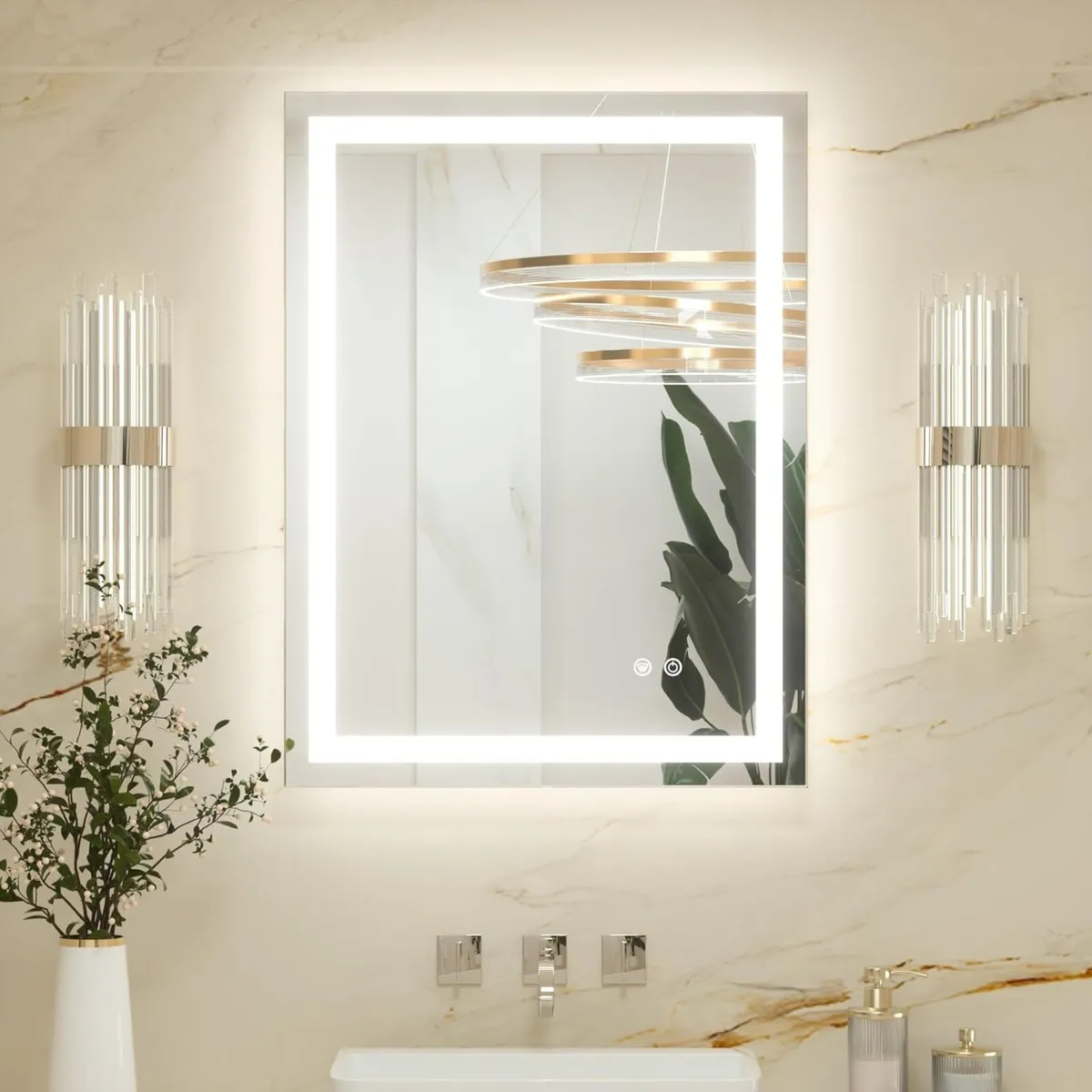 60x80cm Bathroom Mirror with Led Lights Antifog - Image 1