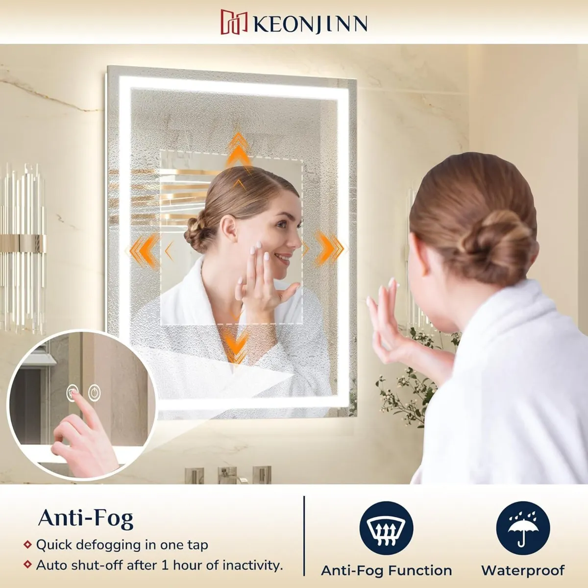 60x80cm Bathroom Mirror with Led Lights Antifog - Image 4