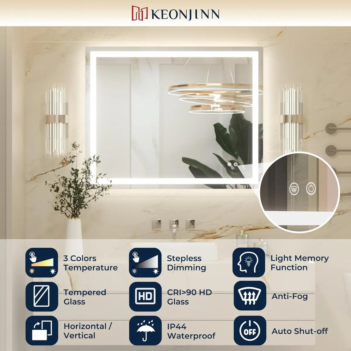 60x80cm Bathroom Mirror with Led Lights Antifog - Image 3