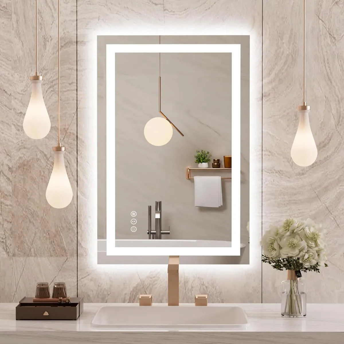 Bathroom Mirror With LED Lights 60x90cm Wall - Image 1