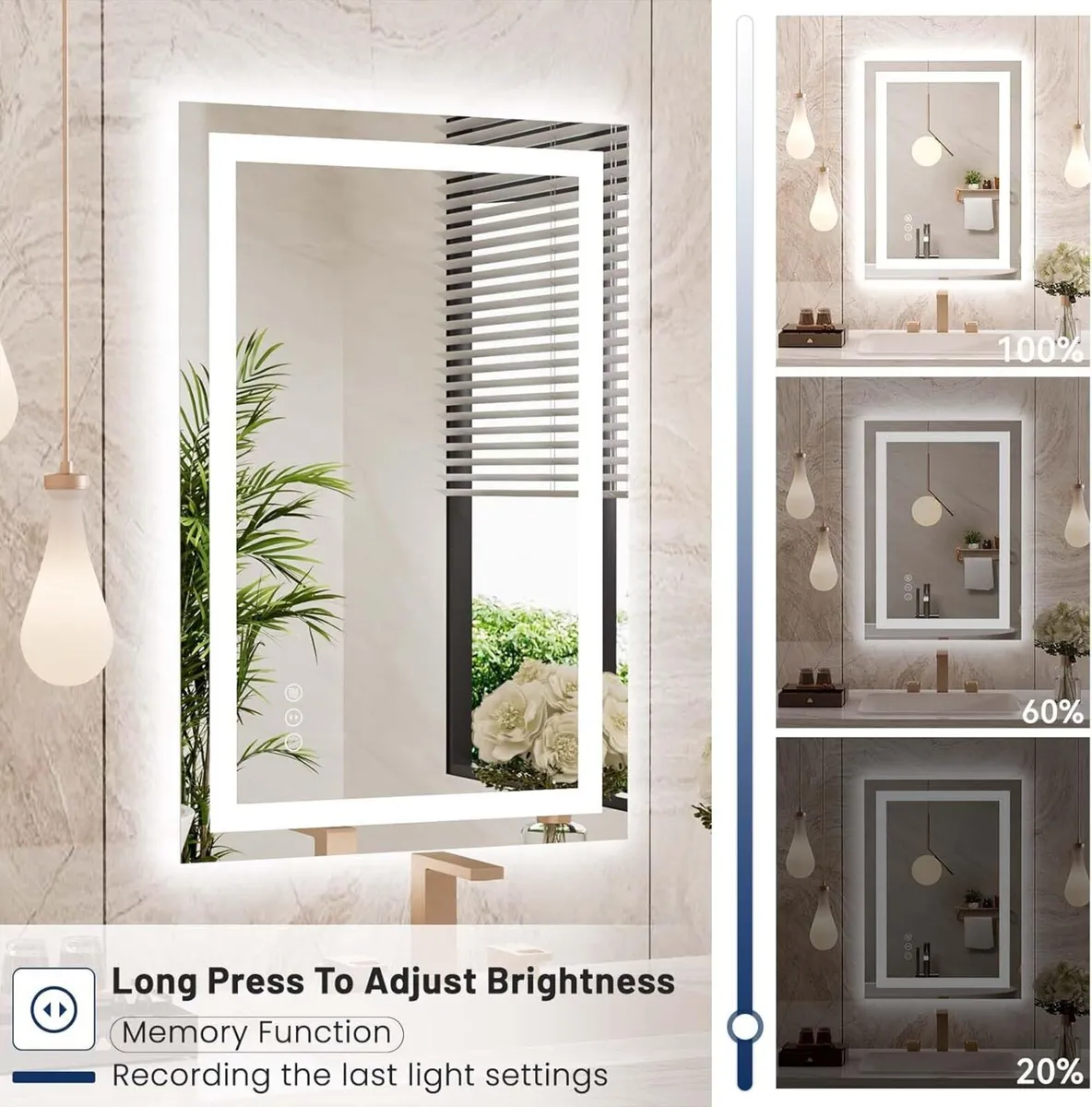 Bathroom Mirror With LED Lights 60x90cm Wall - Image 3