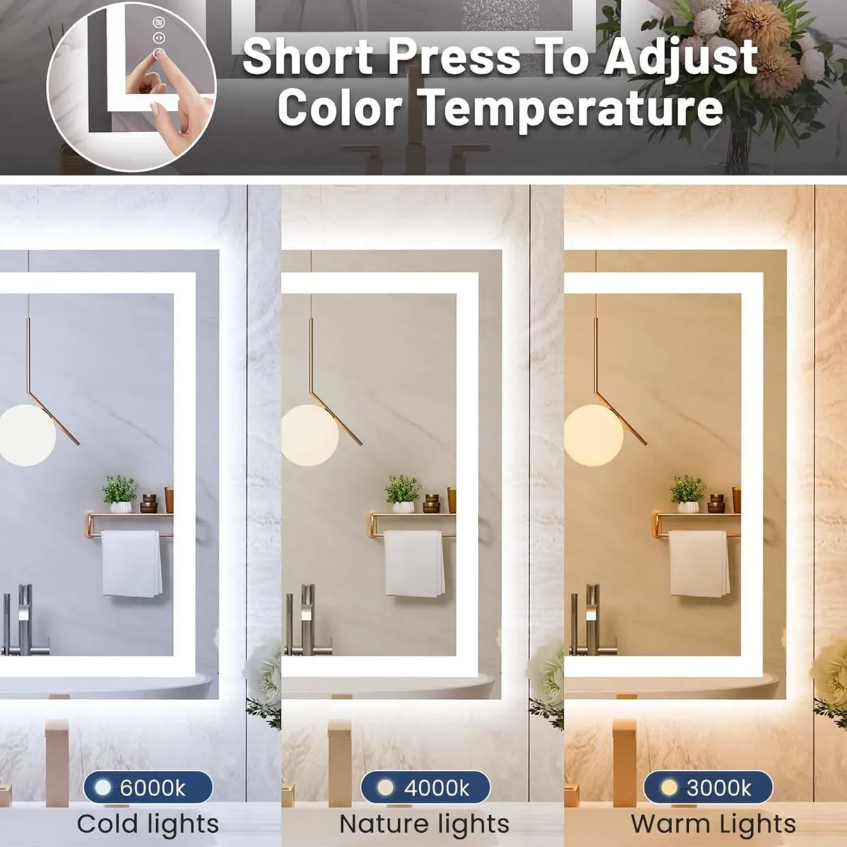 Bathroom Mirror With LED Lights 60x90cm Wall - Image 4