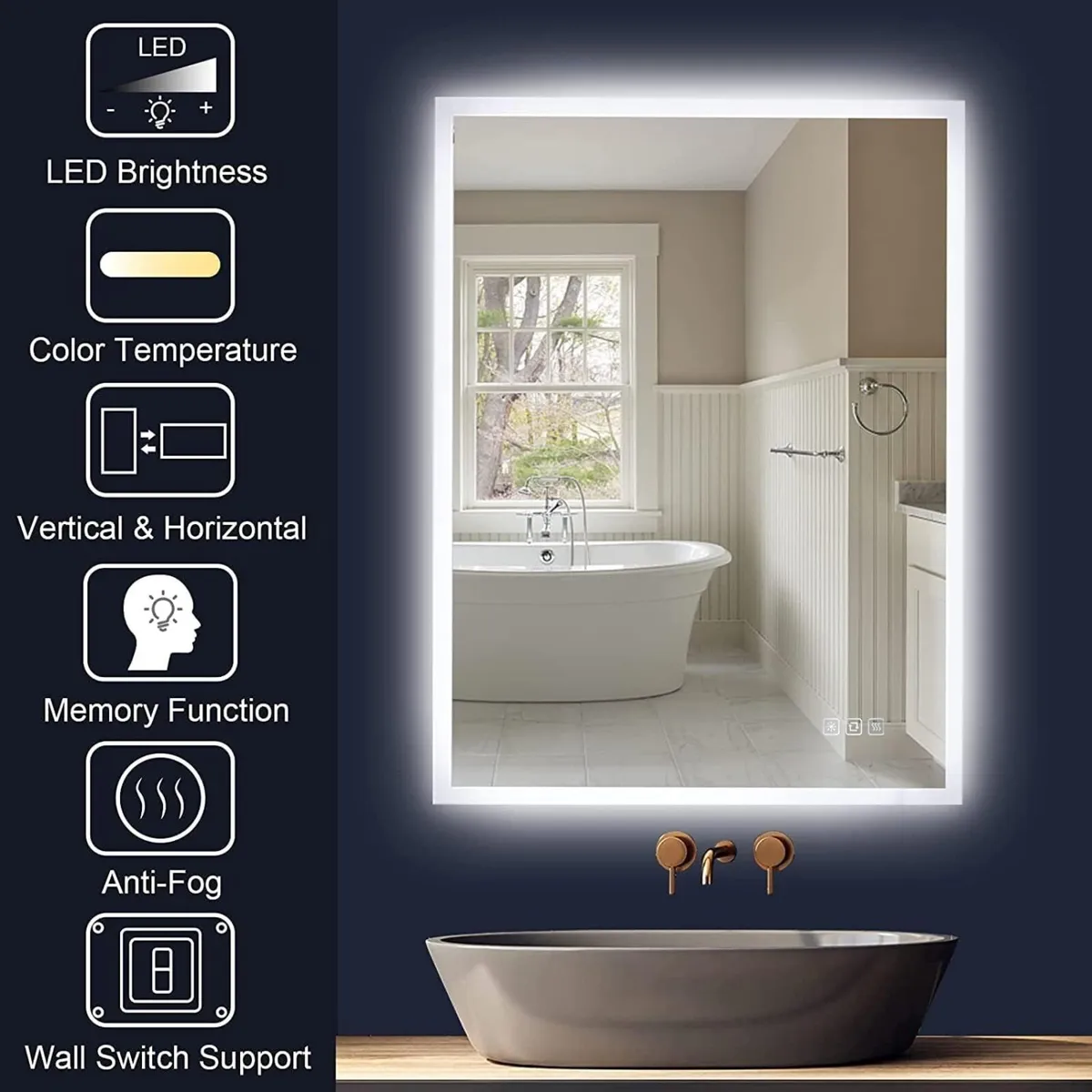 Bathroom LED Mirror 700x500mm Illuminated Backlit - Image 3