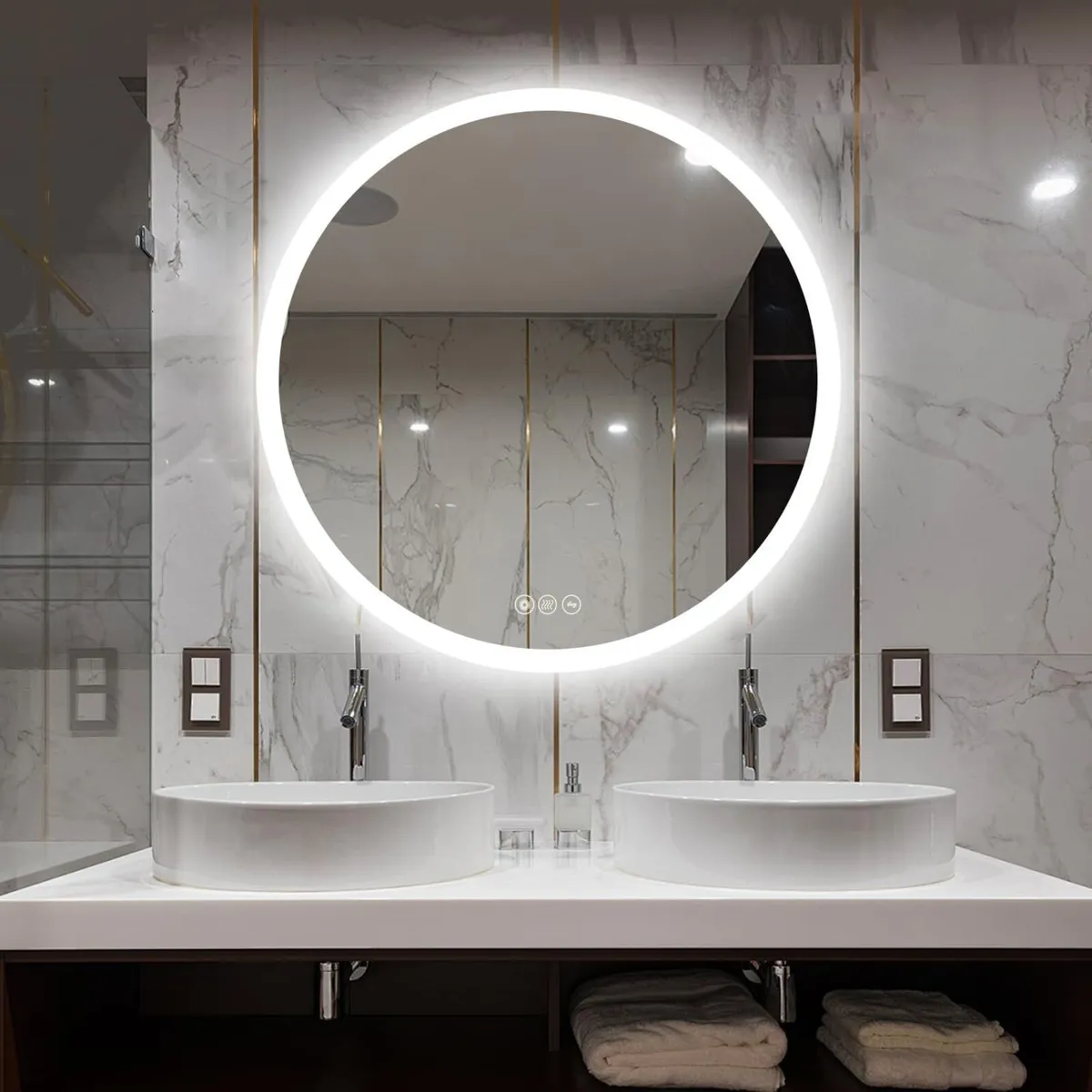 700mm Bathroom LED Mirror Round Wall-Mounted - Image 2