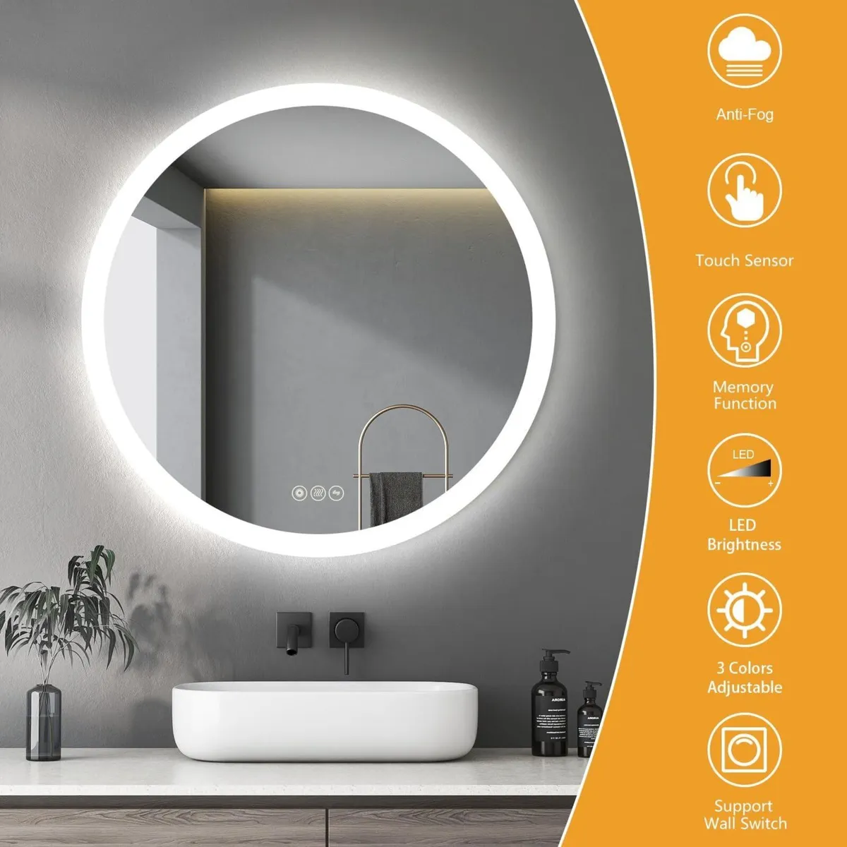 700mm Bathroom LED Mirror Round Wall-Mounted - Image 4
