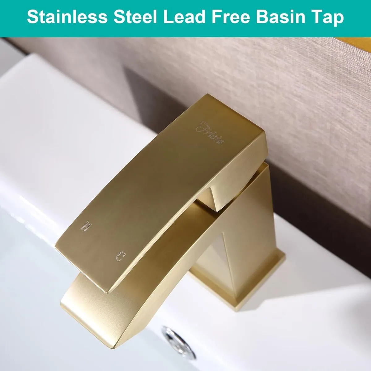 Brushed Gold Waterfall Bathroom Taps with Pop Up - Image 3