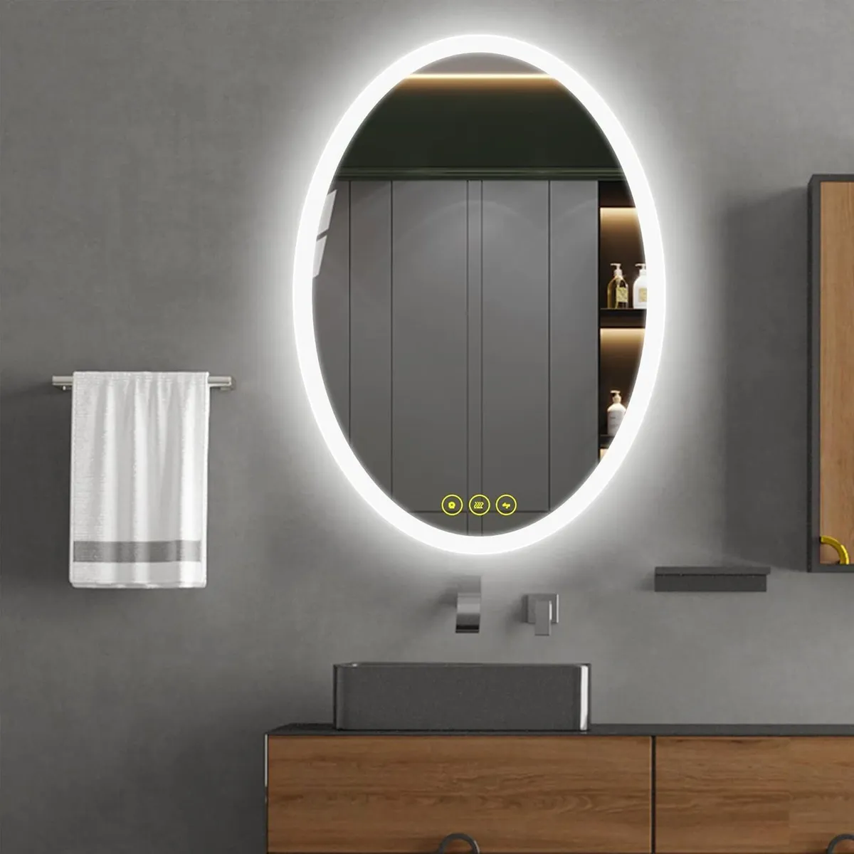 50x70cm Oval Bathroom Mirror with LED Lights - Image 2