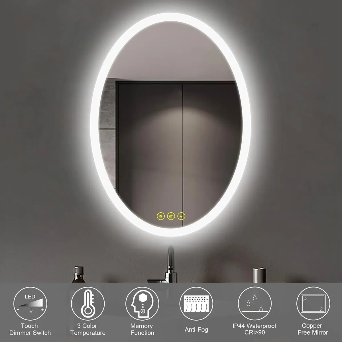 50x70cm Oval Bathroom Mirror with LED Lights - Image 3