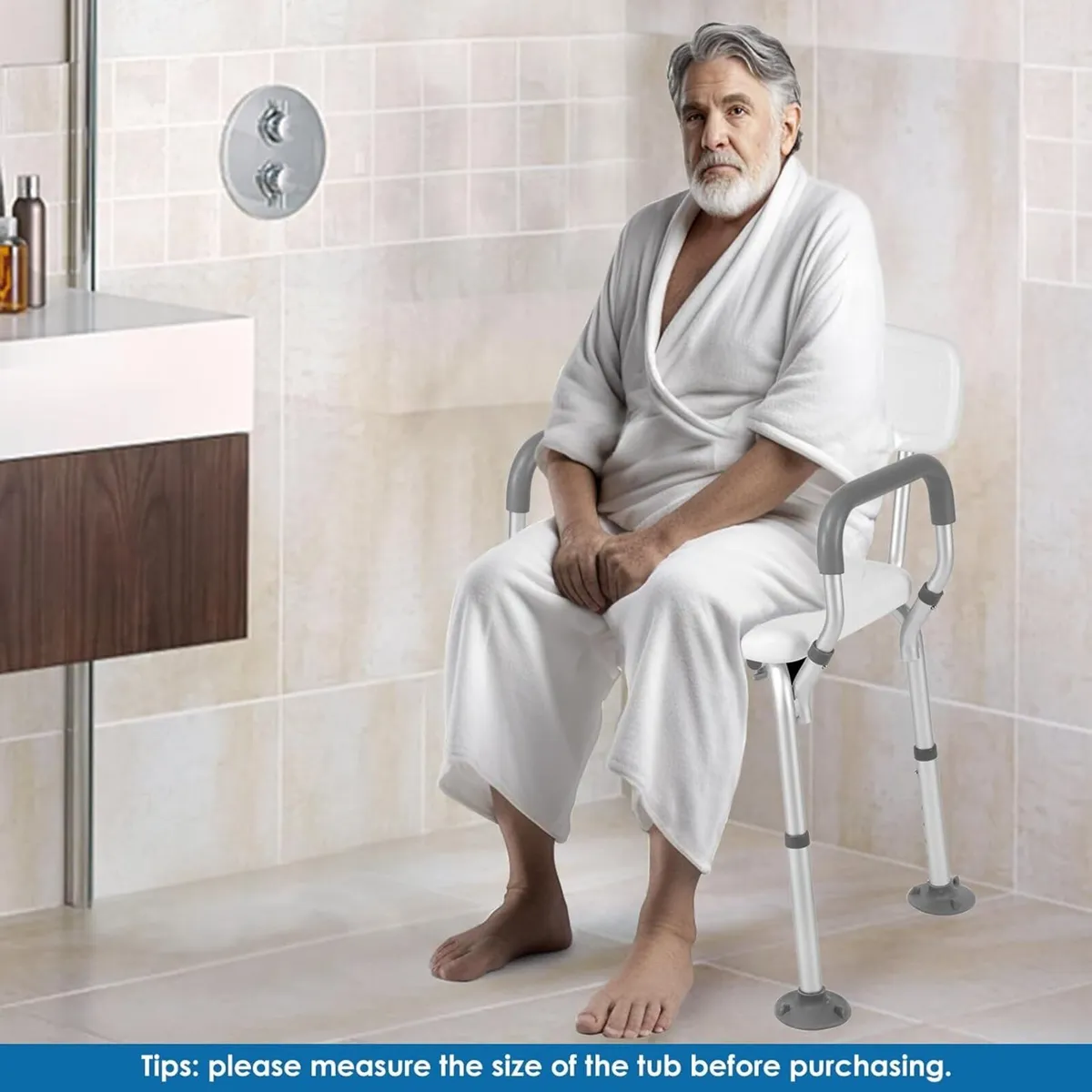 Shower Chair with Arms and Back 53cm Wide Heavy - Image 3