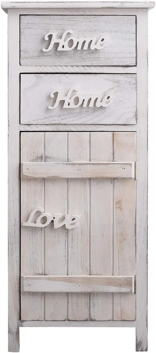 Bedside Furniture Storage unit Wood White Shabby - Image 1