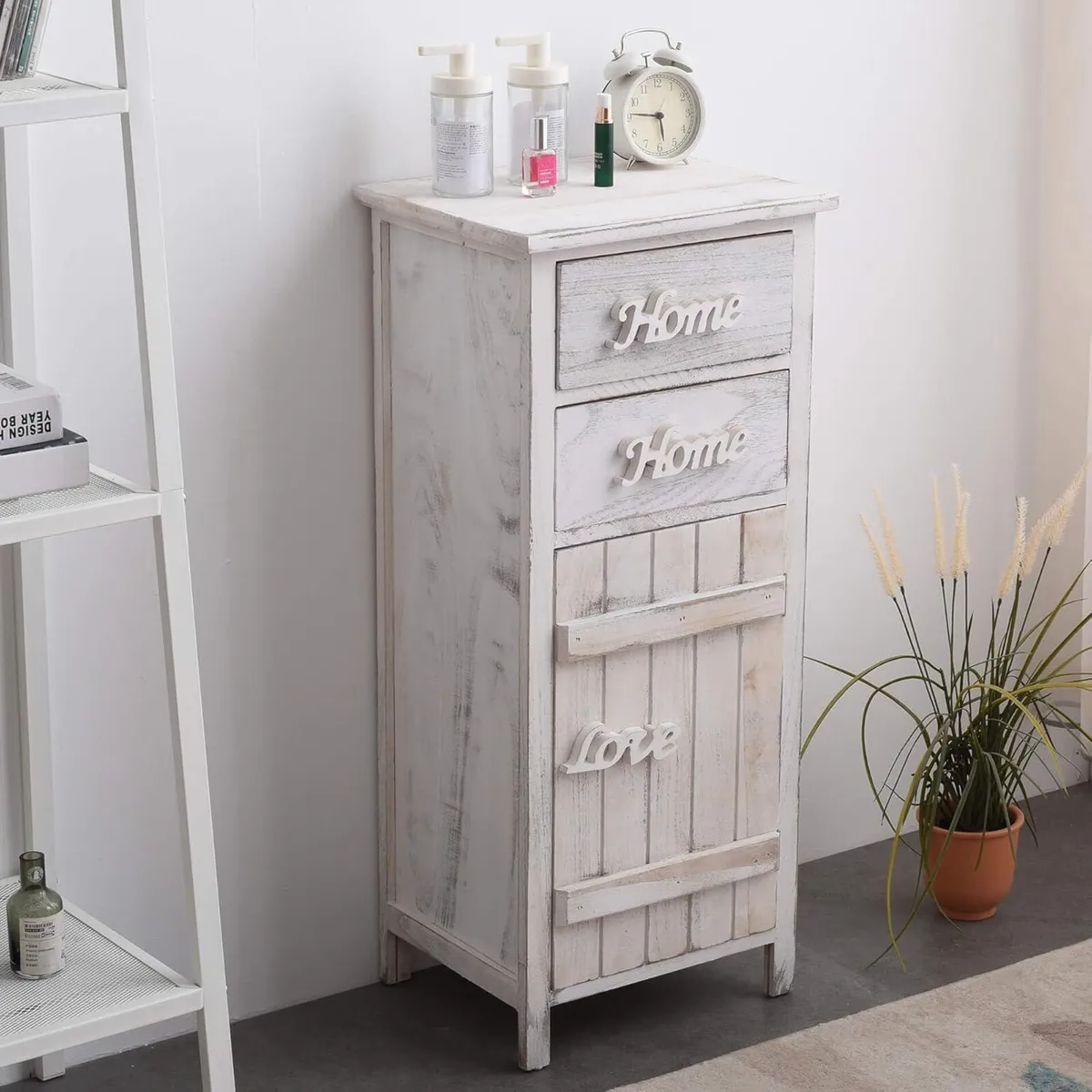 Bedside Furniture Storage unit Wood White Shabby - Image 4