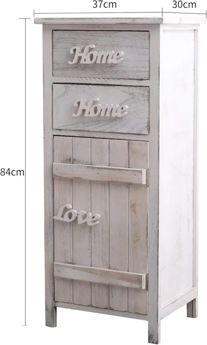 Bedside Furniture Storage unit Wood White Shabby - Image 3