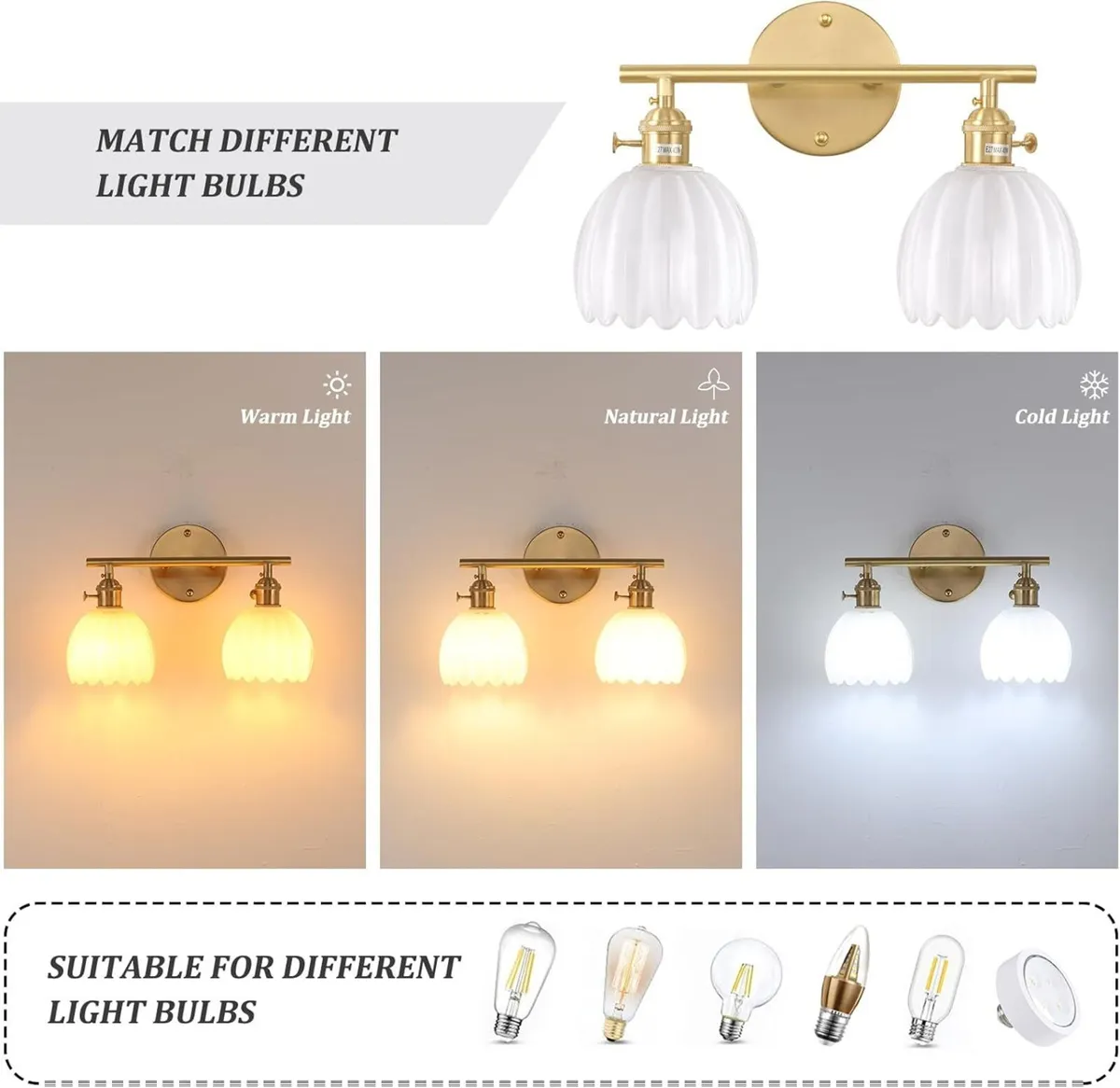 Bathroom Wall Light Fixtures Over Mirror 2-Light - Image 4