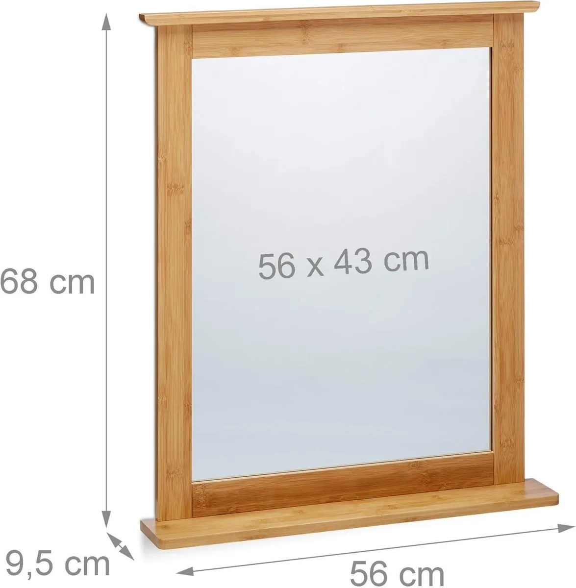Bamboo Wall-Mounted Mirror Bathroom with Shelf - Image 2