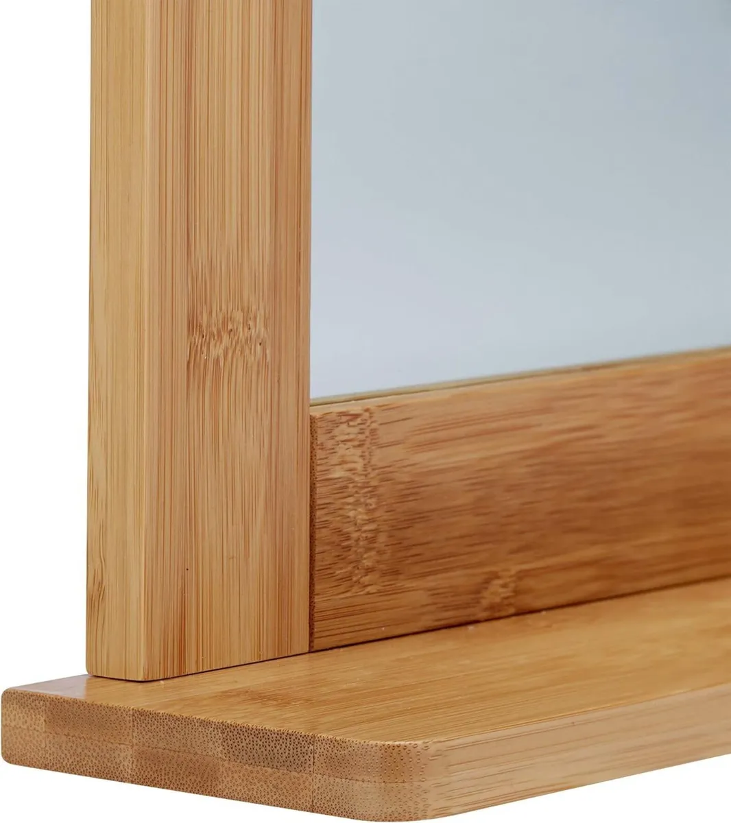 Bamboo Wall-Mounted Mirror Bathroom with Shelf - Image 3