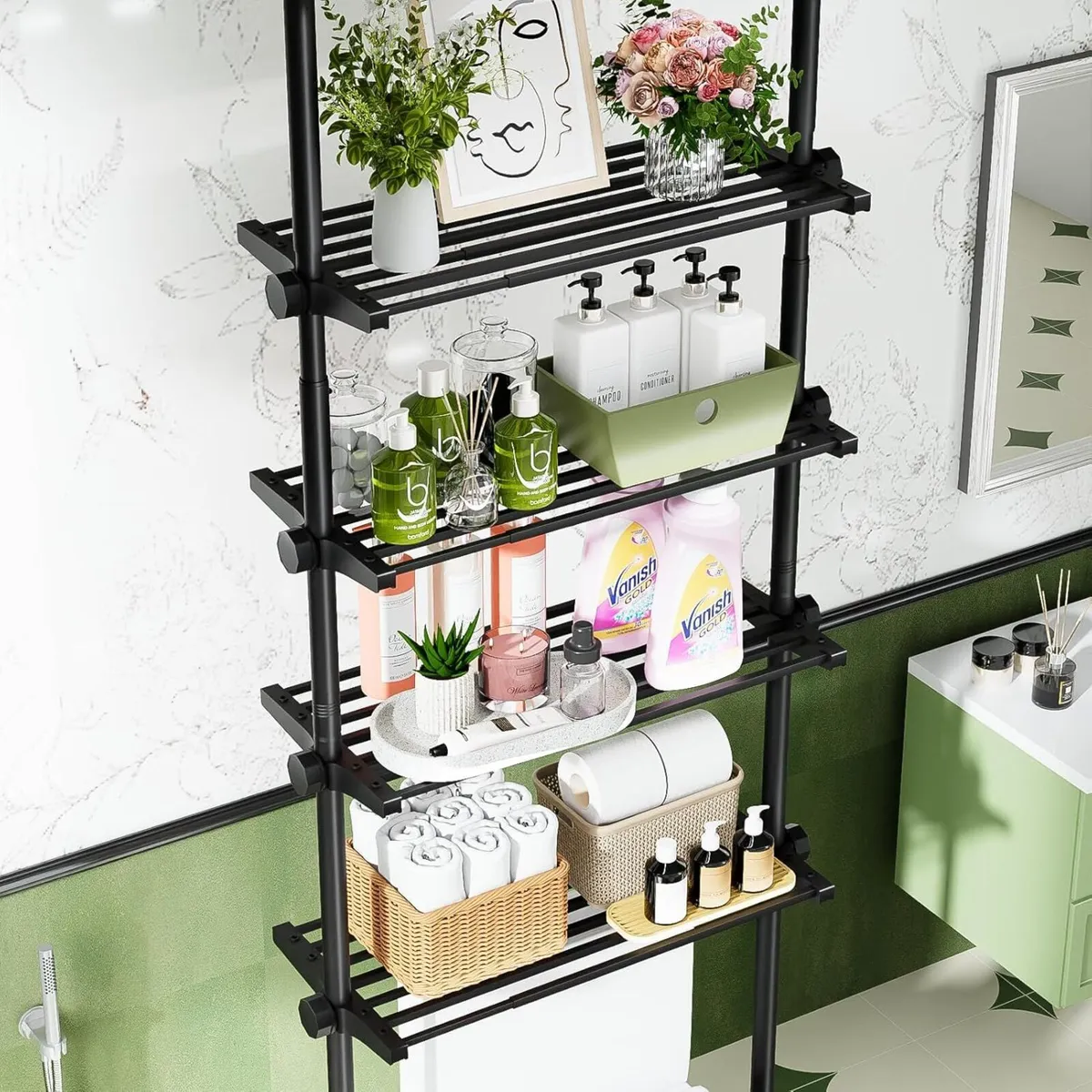 Over The Toilet Storage Shelf 4-Tier Adjustable - Image 3