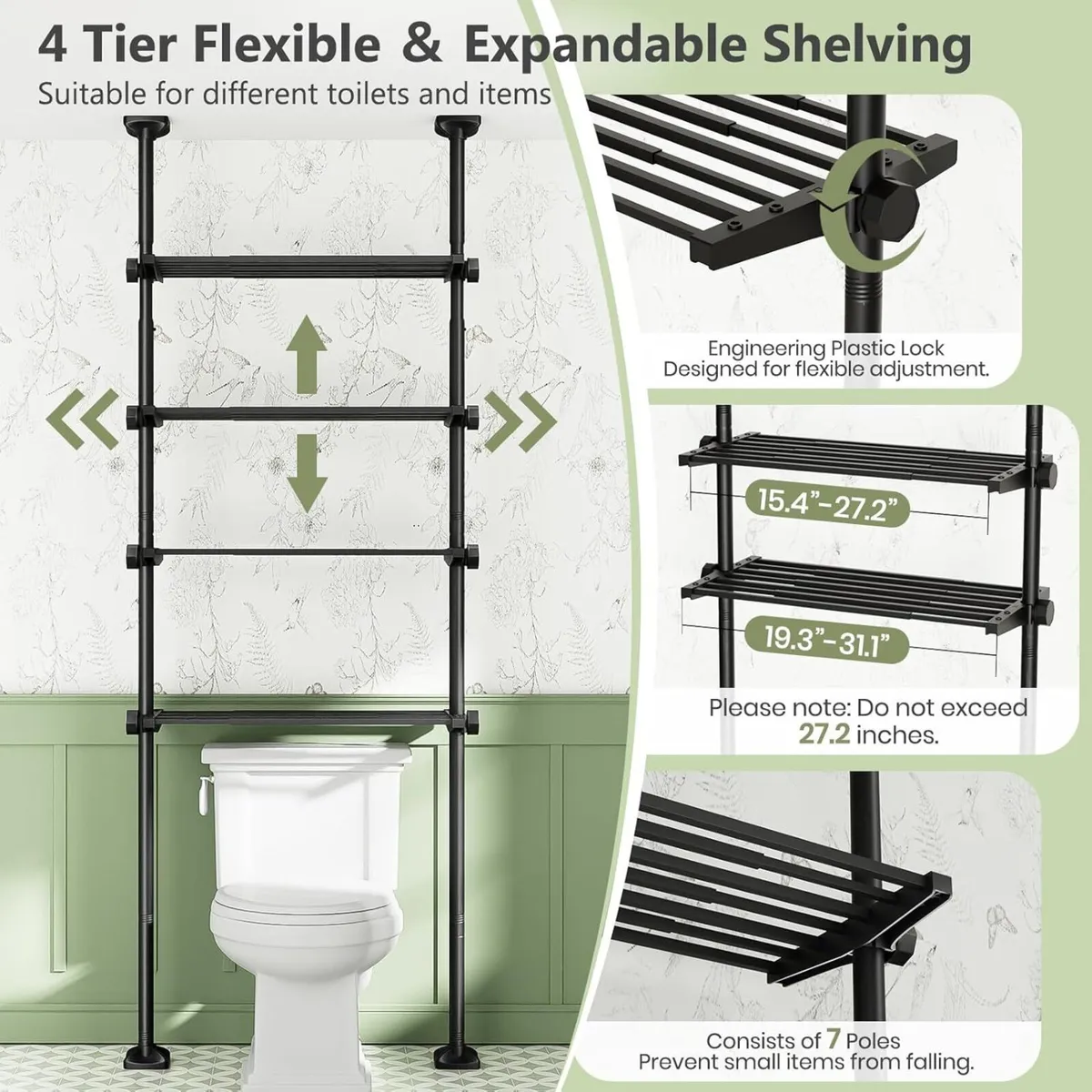 Over The Toilet Storage Shelf 4-Tier Adjustable - Image 4