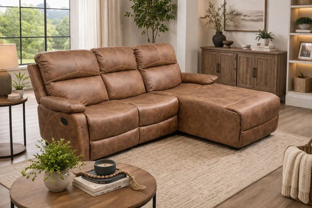 New Athens On Sale Brown Fabric Recliner Corner