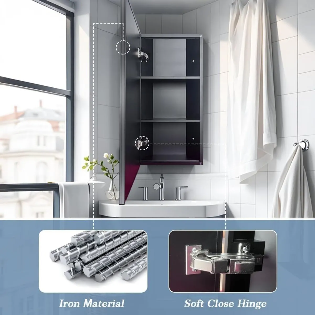 Corner Mirror Cabinet 35x70cm Aluminum Framed - Image 4