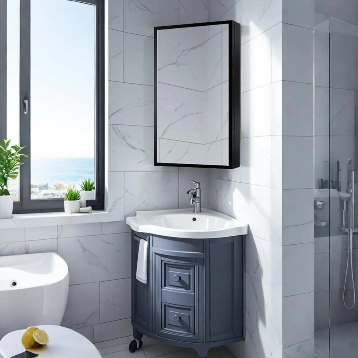 Corner Mirror Cabinet 35x70cm Aluminum Framed - Image 1