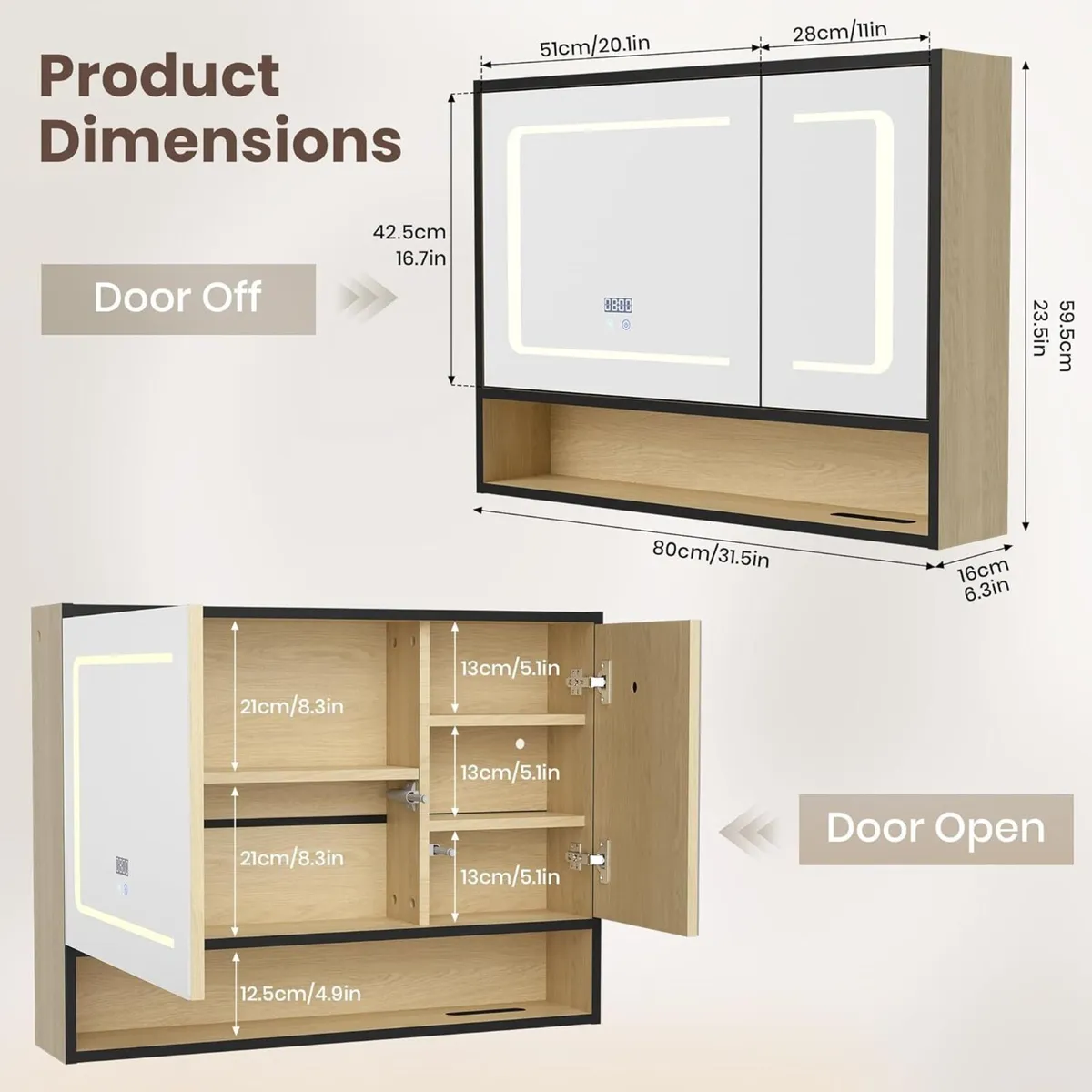 Bathroom Mirror Cabinets with Led Lights Wall-Moun - Image 3