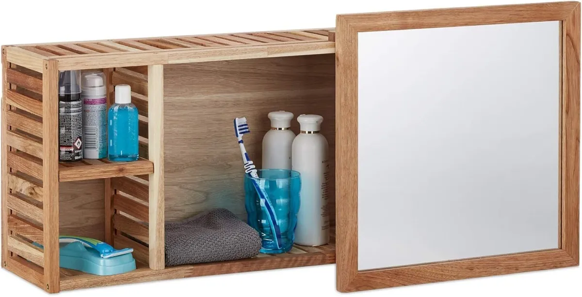 Mirror Bathroom Cabinet Walnut Wood Sliding Oiled - Image 1