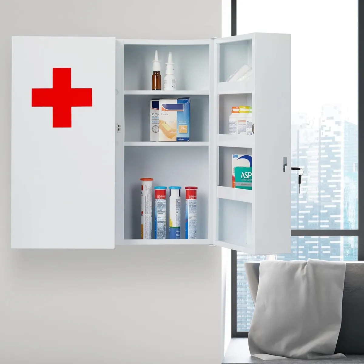 XXL Medicine Cabinet 100% steel White/Red 53.5 x - Image 2