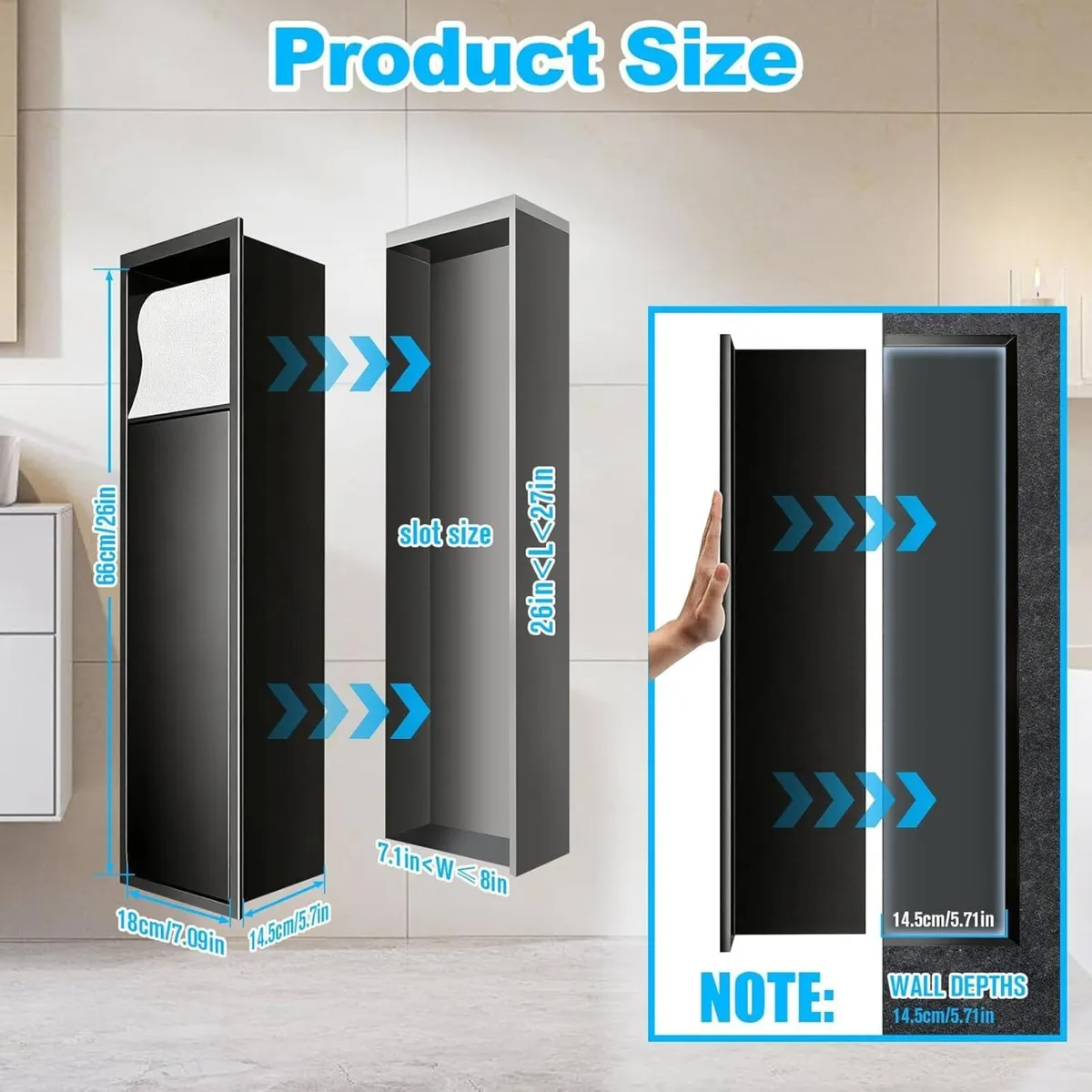 66 x 18 14.5cm Toilet Paper Niche with Dispenser - Image 2