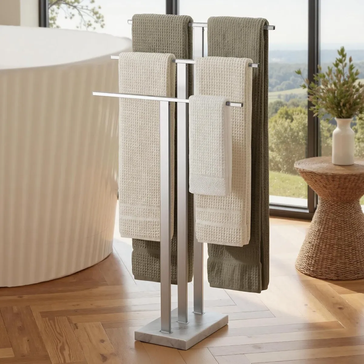 Towel Rail Freestanding with Marble Base 3-Tier - Image 1