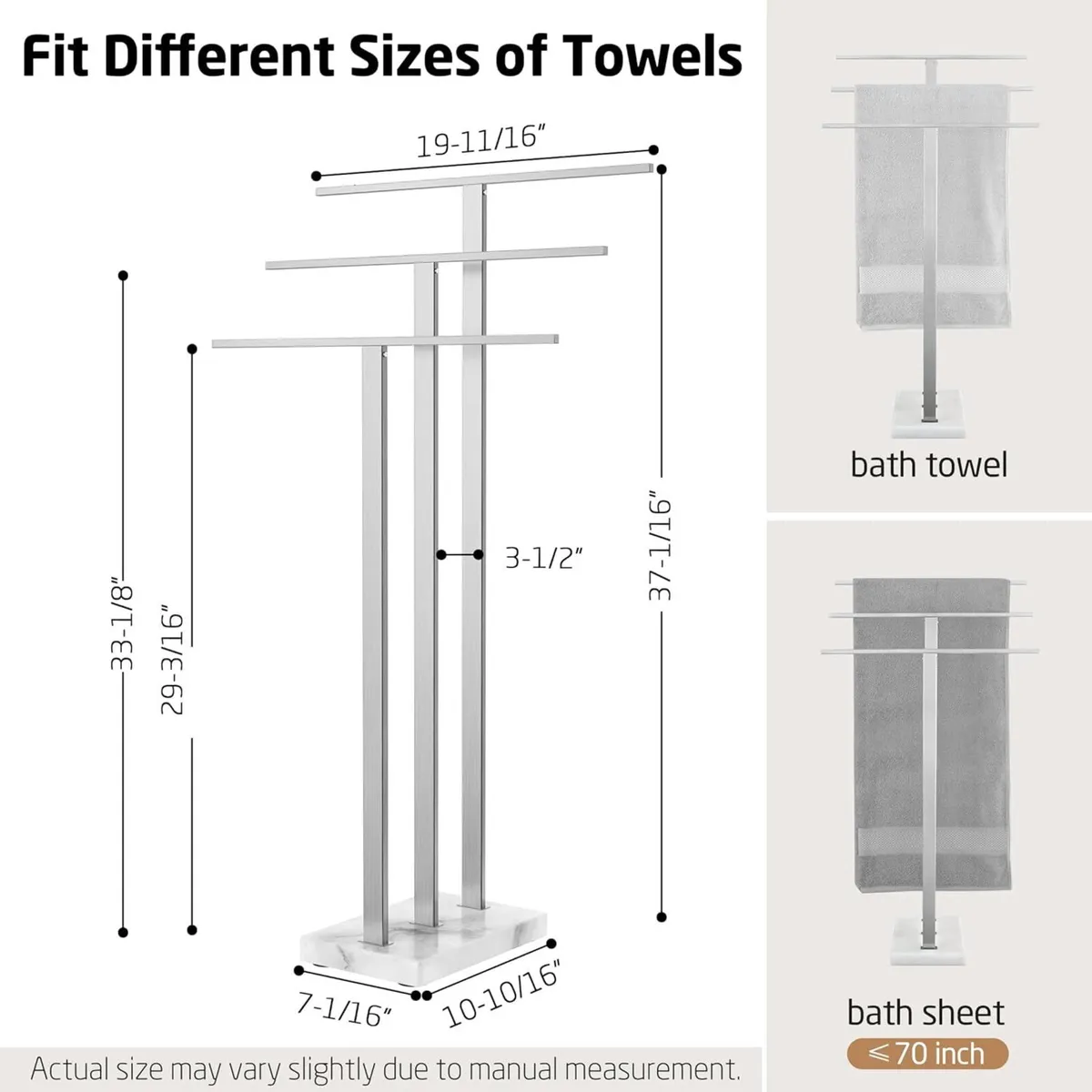 Towel Rail Freestanding with Marble Base 3-Tier - Image 2