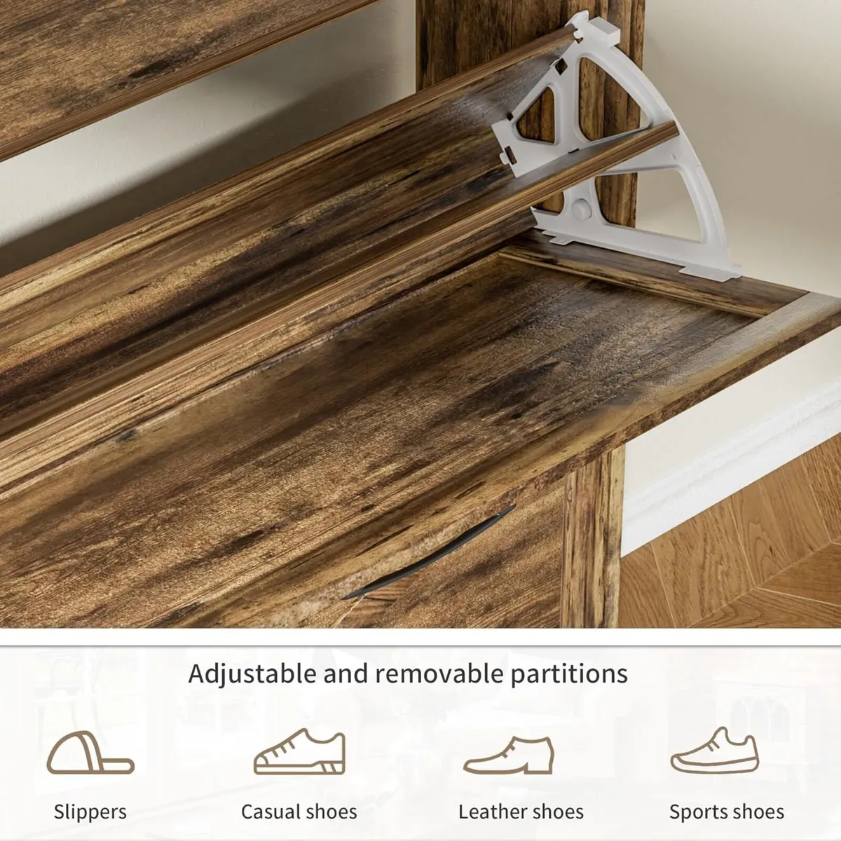 Rustic Shoe Cabinet 80cm Width For Hallway Brown - Image 4