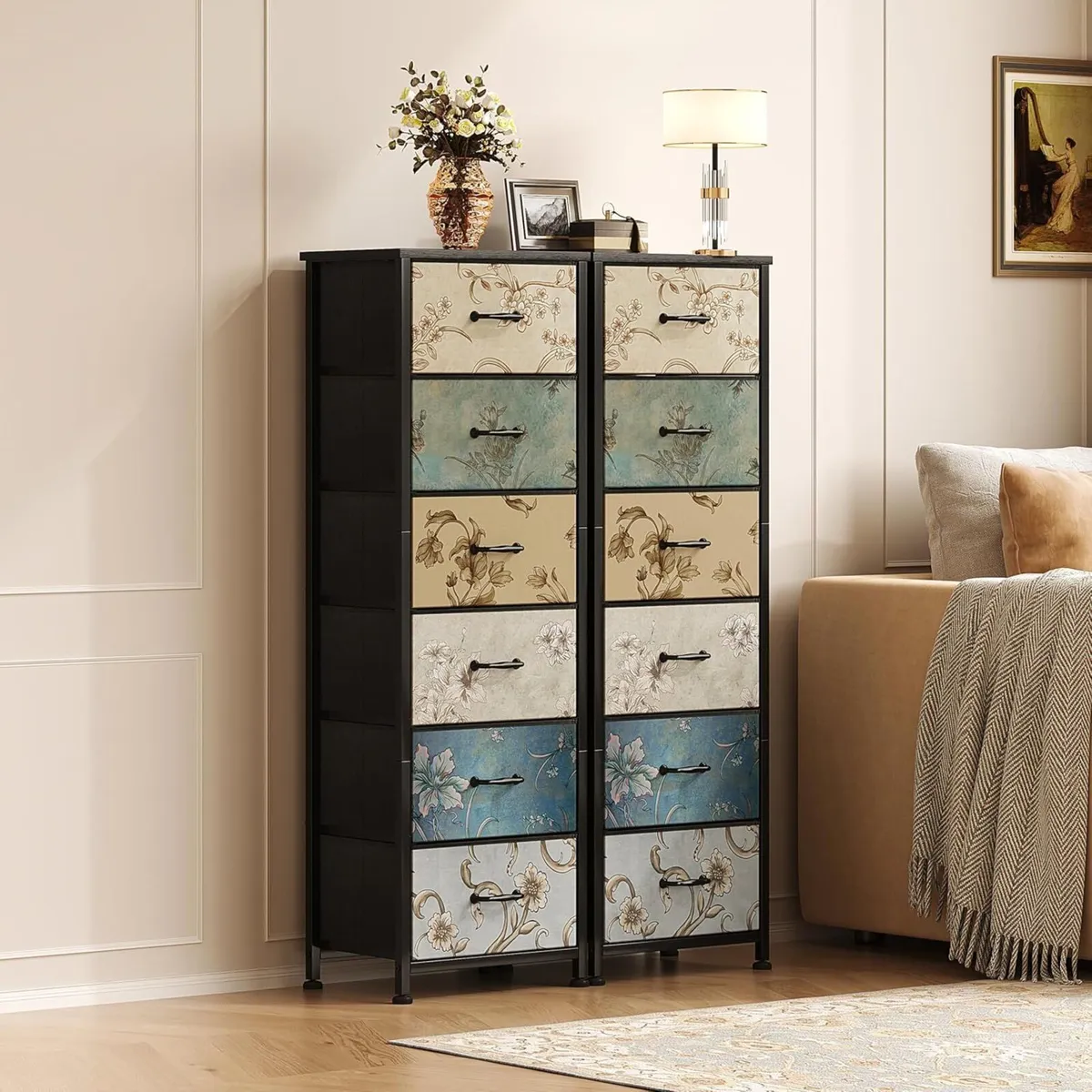 Chest of Drawers for Bedroom Fabric with 6 Metal - Image 2