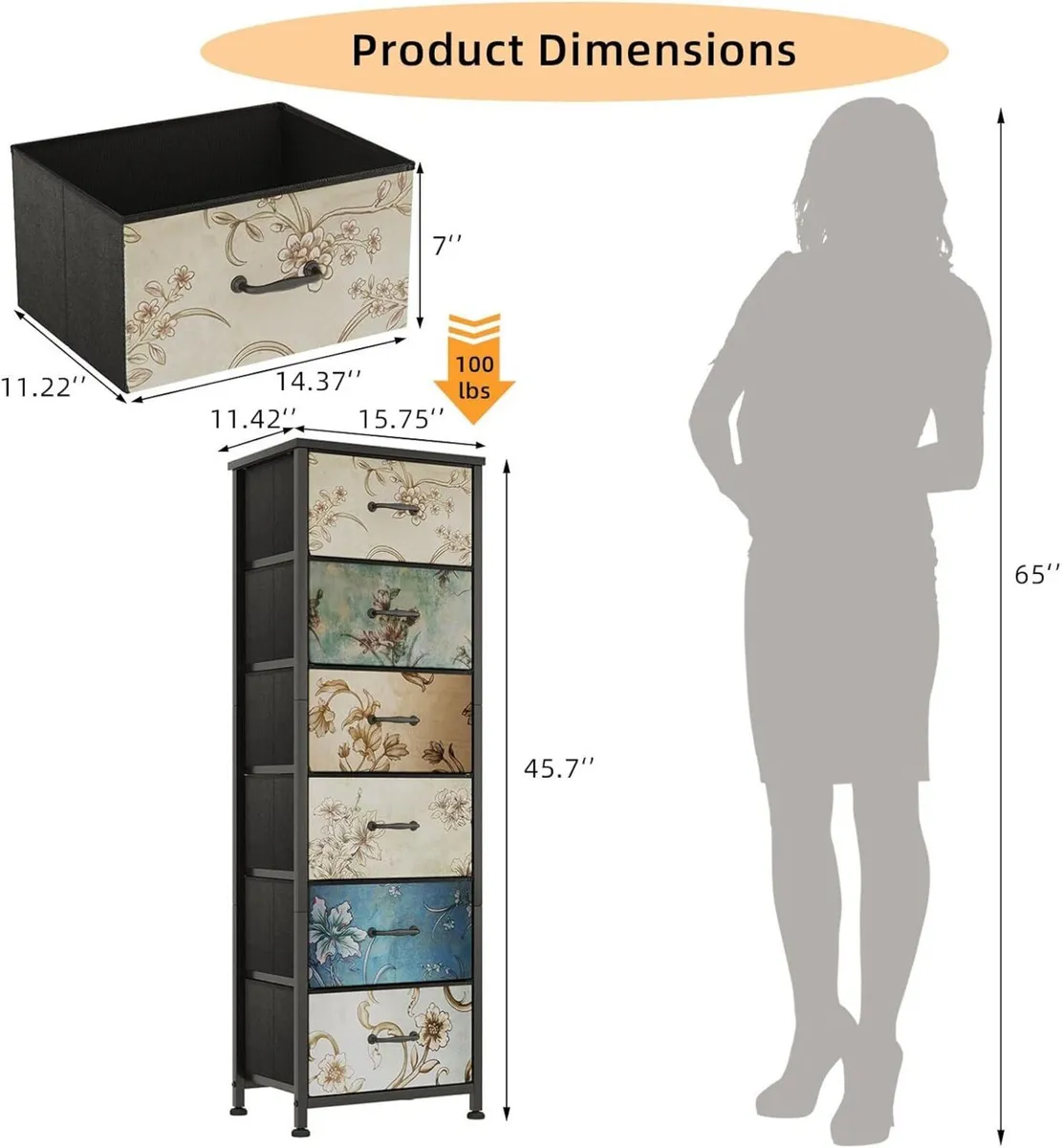 Chest of Drawers for Bedroom Fabric with 6 Metal - Image 3