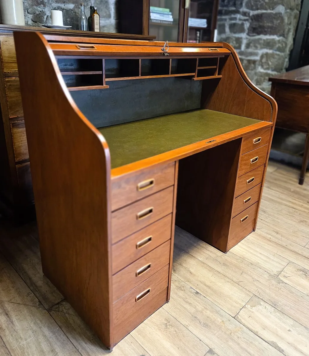 Midcentury Roll Top Desk- Circa 1970s - Image 2