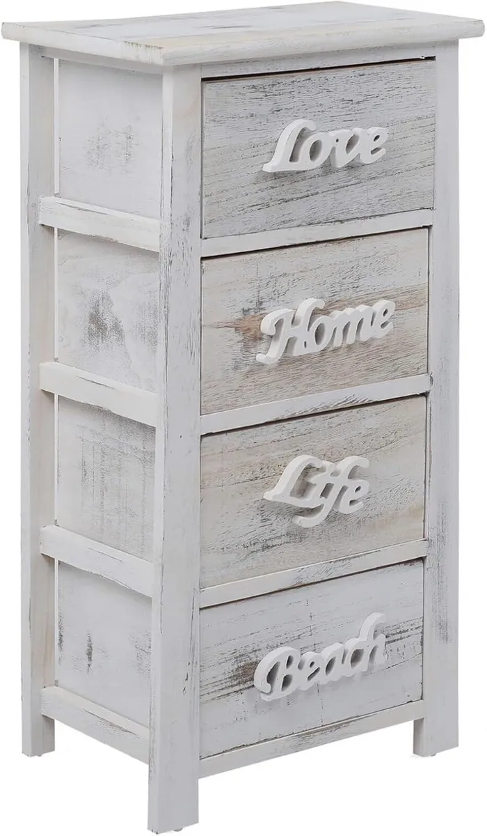 Cabinet Sideboard 4 Drawers Wood White Grey - Image 4