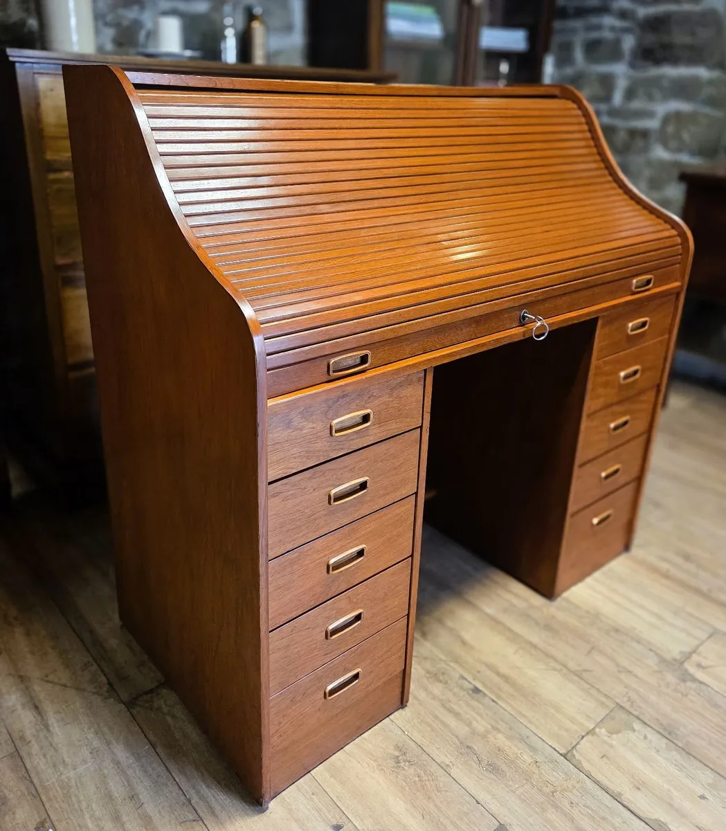 Midcentury Roll Top Desk- Circa 1970s - Image 4