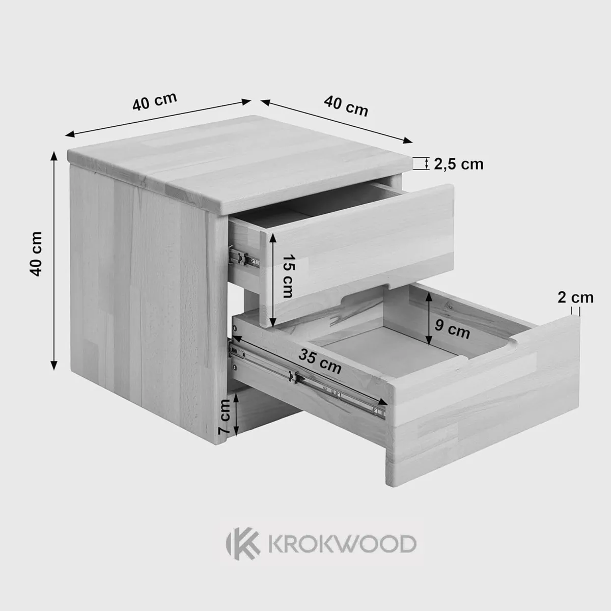 Bedside Table ELSA solid wood 40x40x40 cm (in - Image 3