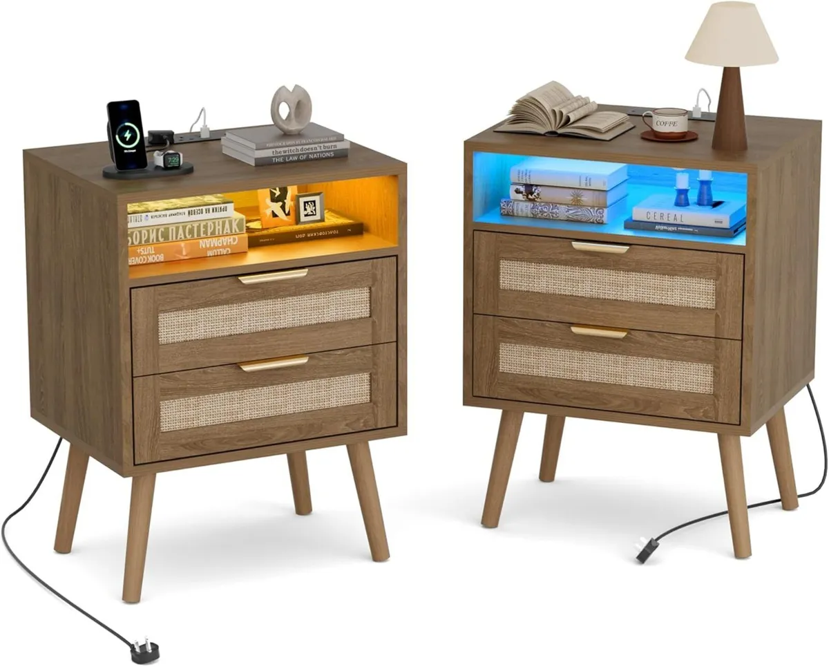 Bedside Tables Set of 2 Adjustable Lighting - Image 1