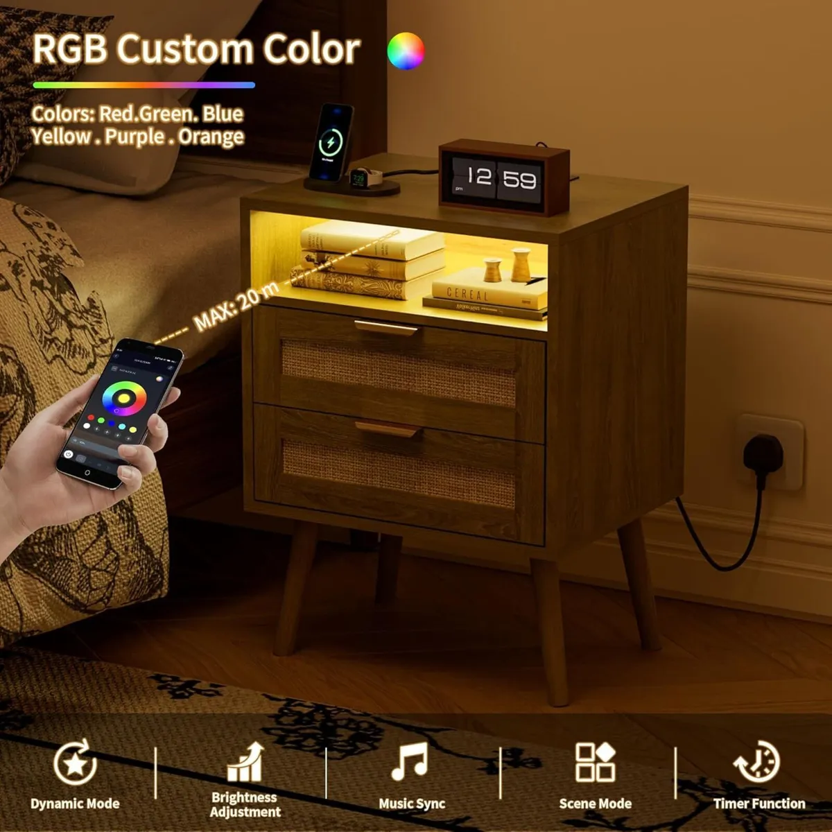 Bedside Tables Set of 2 Adjustable Lighting - Image 4